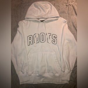 Roots Canada pullover white spell out hoodie sz medium